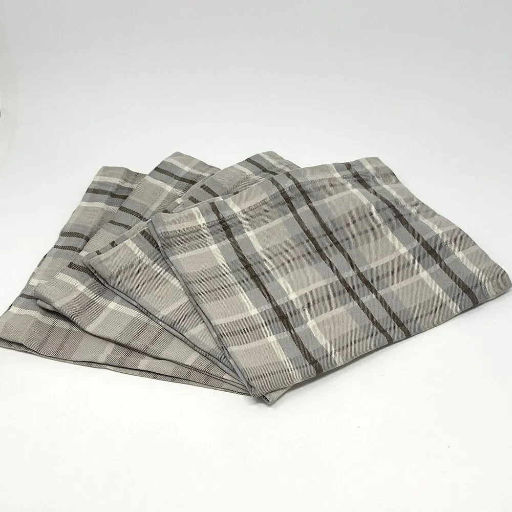 Pottery Barn Plaid Tartan Neutral Gray Beige Brown Tan Napkins 20x20” Set Of 4
